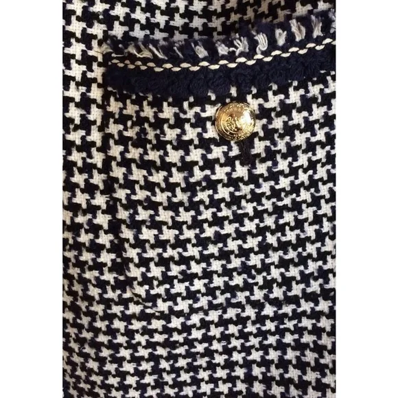 Zara NWOT black white & navy blue houndstooth textured tweed blazer jacket - Picture 3 of 9